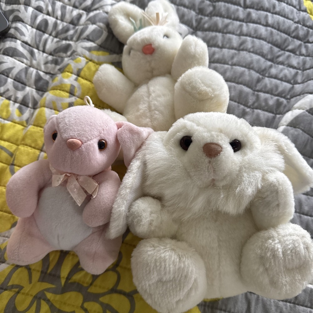 Vintage Commonwealth Pink White Easter Bunny Rabbit Plush 6" Stuffed Animal Plus